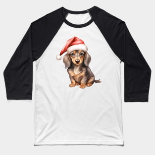 Dachshund Dog in Santa Hat Baseball T-Shirt